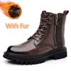 FashionMale Leather Motorcycle Boots 2024 New Warm Winter Footwear Mens All-match Casual Shoes High Top Versatile Classics Male Boots