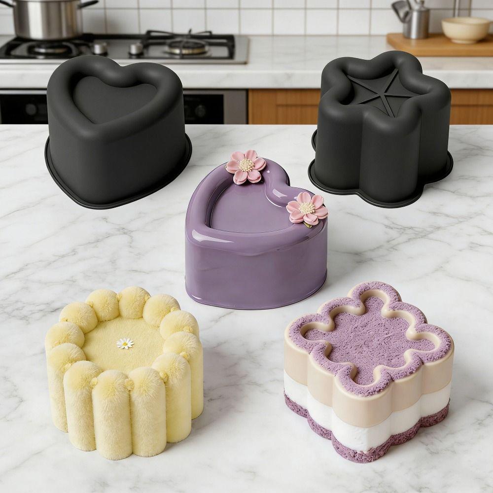 Concave Design Mousse Cake Mold Heart Shaped Baking Supplies Silicone Cake Mold  Wedding Party