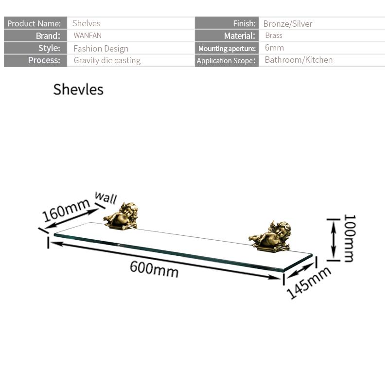 Aluminum Bathroom Glass Shelf Tempered Glass Rectangular 1 Tier Extra Thick Silver Wall Mounted MB-0783B