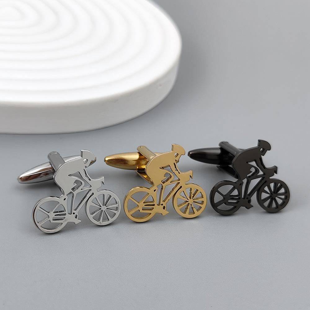 Bicycle racer gold-plated cufflinks, black stainless steel cuffs, men's shirt button accessories, business formal wear