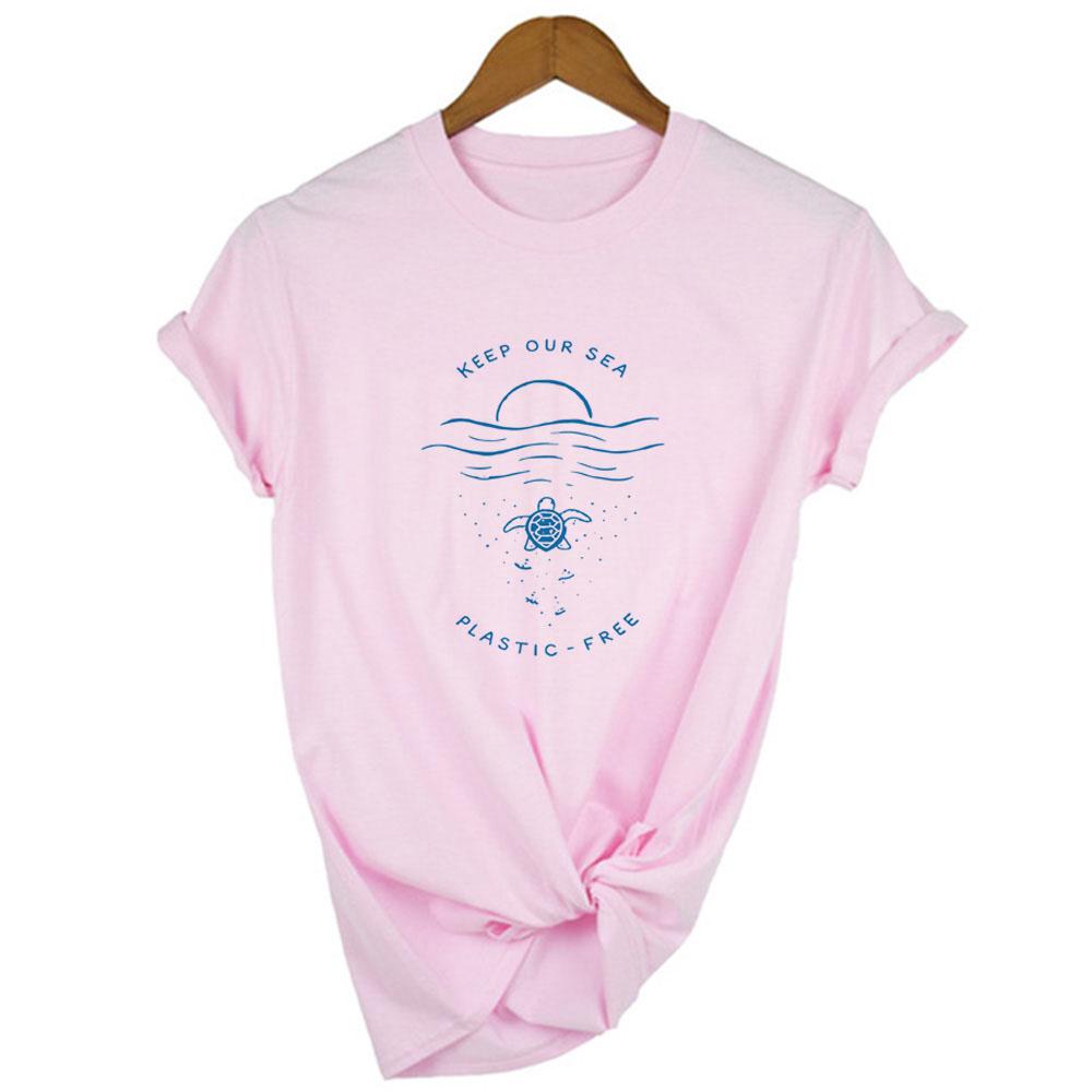 Keep Our Ocean Blue Clean Plastic Free Women T Shirt Protect The Earth Slogan Summer