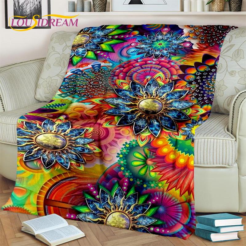 Одеяло с 3D Мандалой в богемном стиле и геометрическим цветком, мягкое одеяло для дома, спальни, кровати, дивана, пикника, офиса, пешего туризма, отдыха, ворса