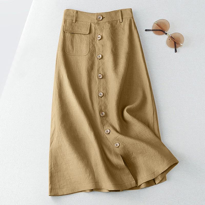 ZANZEA Женские винтажные свободные трапециевидные юбки с высокой талией, однотонные хлопковые юбки