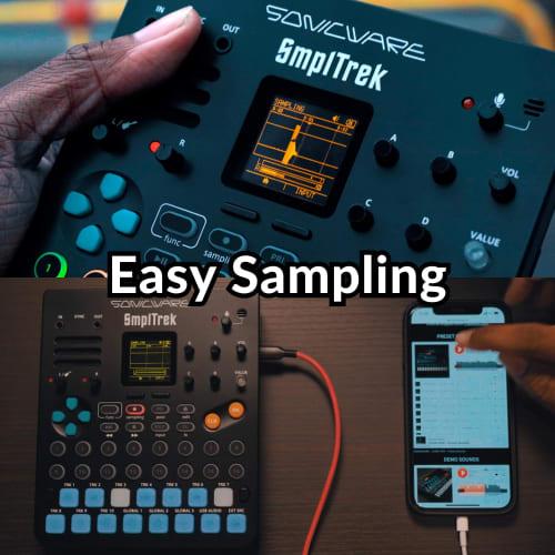 Sonicware SmplTrek Portable Production Sampler with 15 Touch-Sensitive Full-Color LED Pads, Built-in Microphone and Speaker, Battery-Powered, and USB