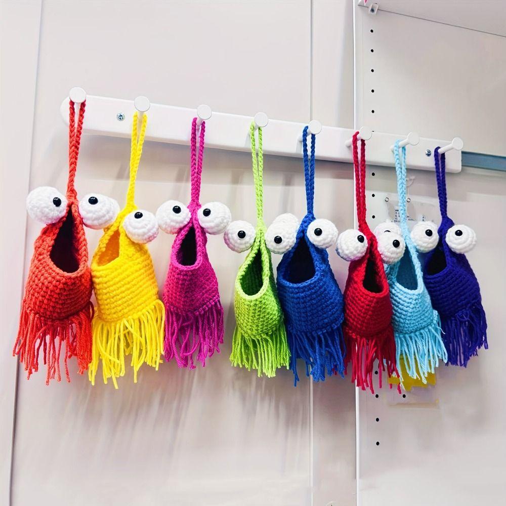 Lobster-Shaped Crochet Plant Hanger Handmade Space Saving Hanging Storage Basket Cotton Woven with Tassel Crochet Car Hanger