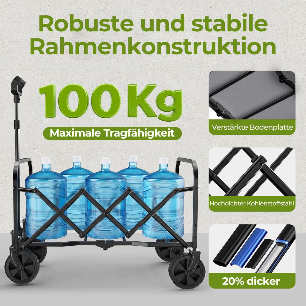 Mini Wagon Foldable Small 100KG, Hand Cart, Shopping Cart Camping Cart with Height-Adjustable Handle, Light & Space-Saving & Stable, Black