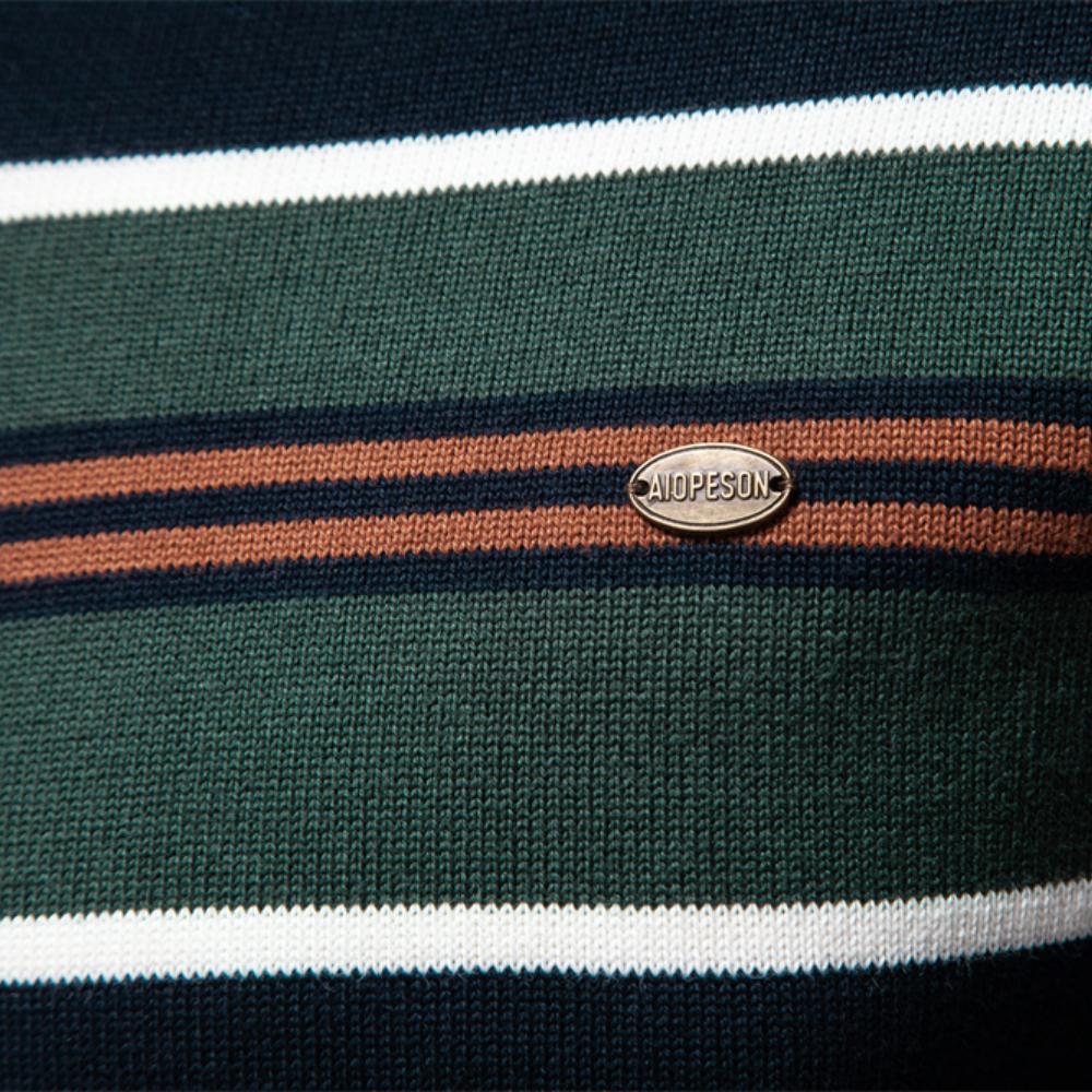 AIOPESON Mens Mock Neck Cotton Pullover Knit Sweaters Casual Business Strip Ribbed Turtleneck Sweaters for Men