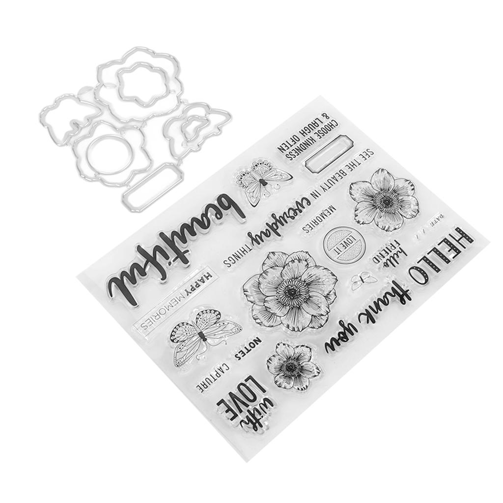 Clear Stamp Kit Unique Flower Design Transparent Template Embossing Cutting Die Set for DI
