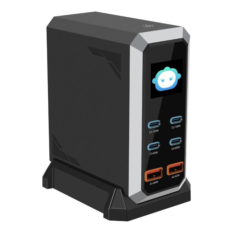 Зарядный адаптер 240 Вт 6 в 1 140 Вт USB Type C Цифровой дисплей Быстрая зарядная станция для мобильного телефона Ноутбука Электроники