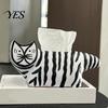 Tissue Box with Storage Box, Striped Cat Shape Dispenser, Ample Interior Living Room Space Vinyl Case, Compact Decorative Durable Paper Holder for Car