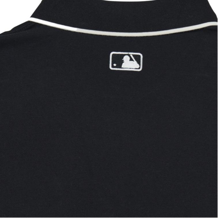 MLB Womens Monogram PQ T-Shirts New York Yankees Button Pocket Striped Short Sleeve Women T-Shirts Black 3FPQM0433-50BKS