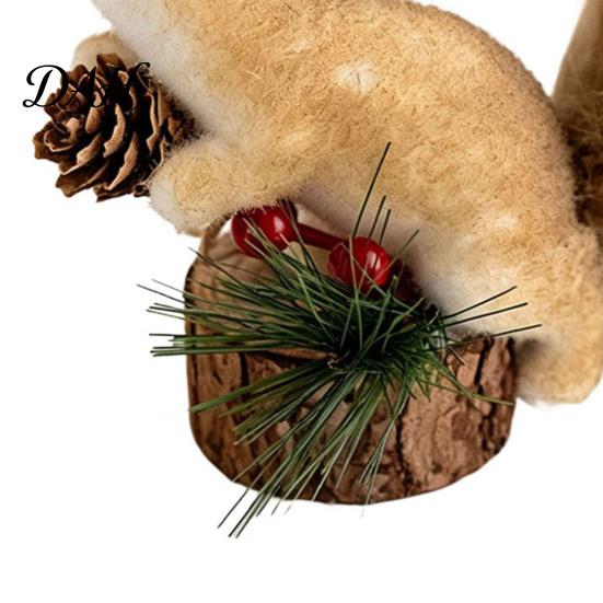 Soft Fabric Animal Pendant Christmas Squirrel Ornaments for Tree, Cute Felt Plush Woodland with Pine Xmas Garland Decorative Accents Cone, Hanging