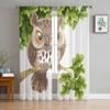 Cartoon Owl Sitting On A Branch Sheer Window Curtains For Living Room Bedroom Voile Tulle Curtains Fabric Drapes For Kitchen