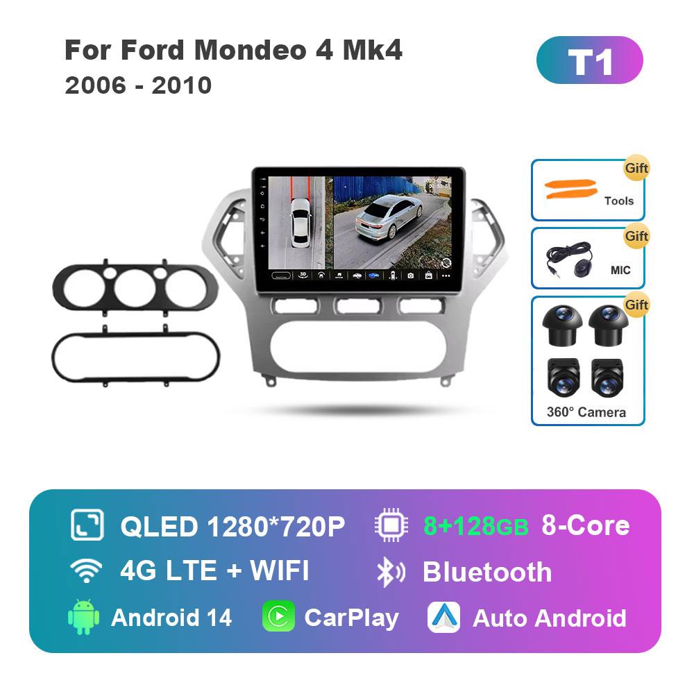 Автомагнитола с интеллектуальной системой Android 14, мультимедийный плеер для Ford Mondeo 4 Mk4 2006 - 2010, сенсорный экран, 4G, WiFi, BT, GPS, Navi