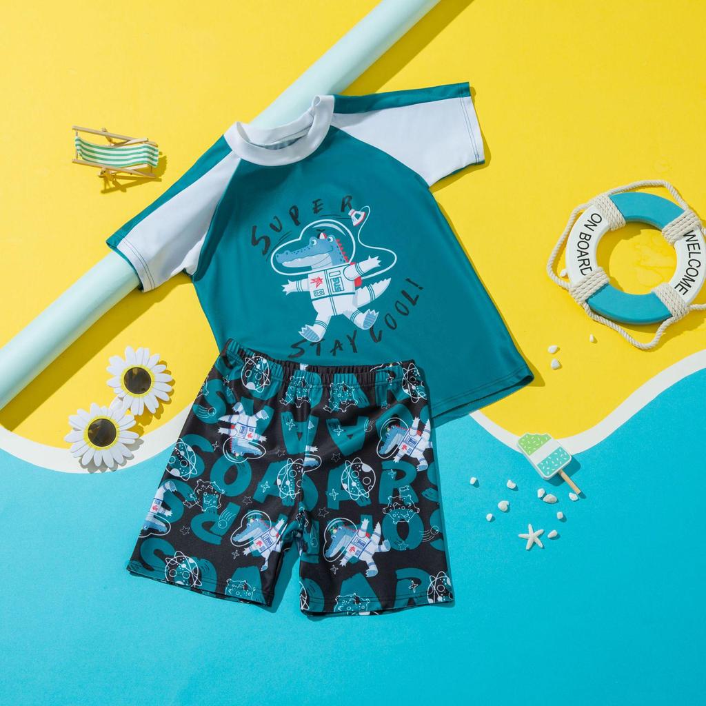 Детский мультяшный купальный набор: Мальчиковые и Девочковые Плавки, с Коротким Рукавом для Средних и Старших Детей