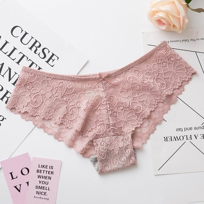 Sexy Lace Panties with Cotton Liner Women Underwear Transparent Briefs Low-waist