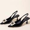 Pointed Toe Shallow Mouth Stiletto High Heel Shoes Women's Xia New One-word Baotou Sandals with Rhinestone Buckle