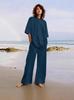 Женский комплект из двух предметов: свободные брюки-клеш из хлопко-льня однотонные, весна/лето 2025