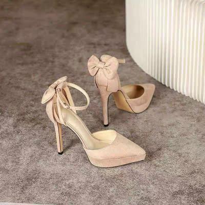 Бант черный премиум водонепроницаемый стол однословная пряжка с очень высоким каблуком полые красивые босоножки женские тонкий каблук 12 см