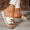 Мода 2025 Обувь Женская С открытым носком Женские тапочки Большой размер Нарядные тапочки Женские Металлическая отделка Круглый носок Танкетка Платформа Сандалии