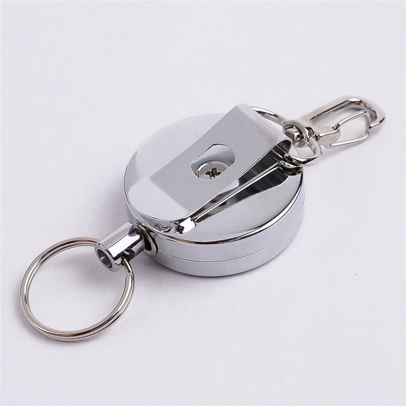 High Resilience Elastic Keychain Badge Reel Metal Safety Burglar Trinket ID Card Holder Key Buckle