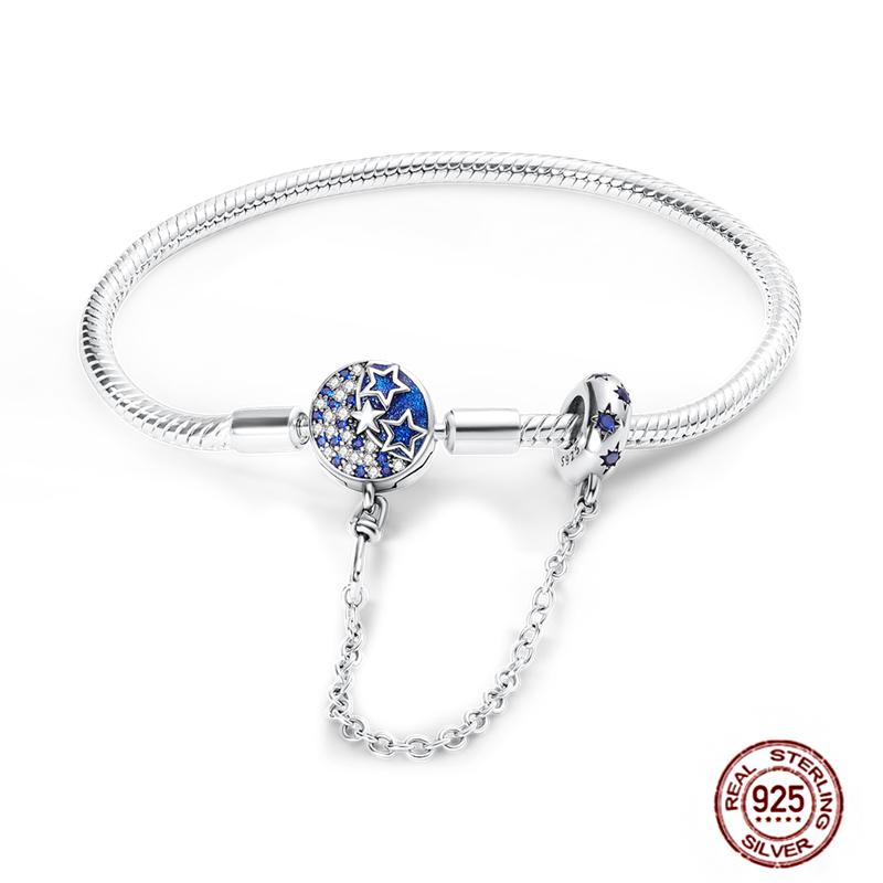 17-20CM Star Moon Bracelet 925 Copper Pink Heart Clover Charms Snake Chain Luminous Bracelet For Women DIY Birthday Zircon Gift