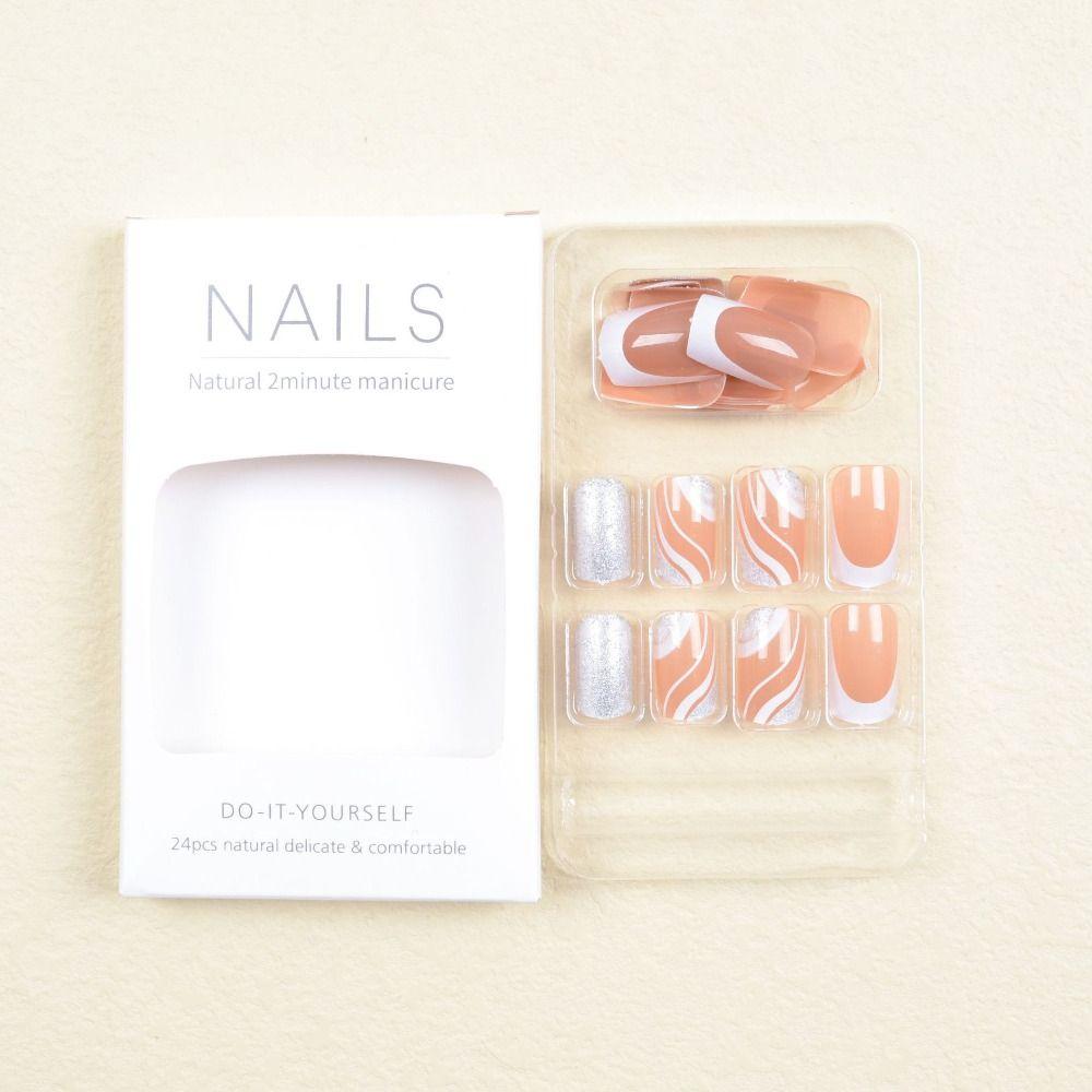 Detachable Full Cover DIY Wearable French Fake Nails Medium Length