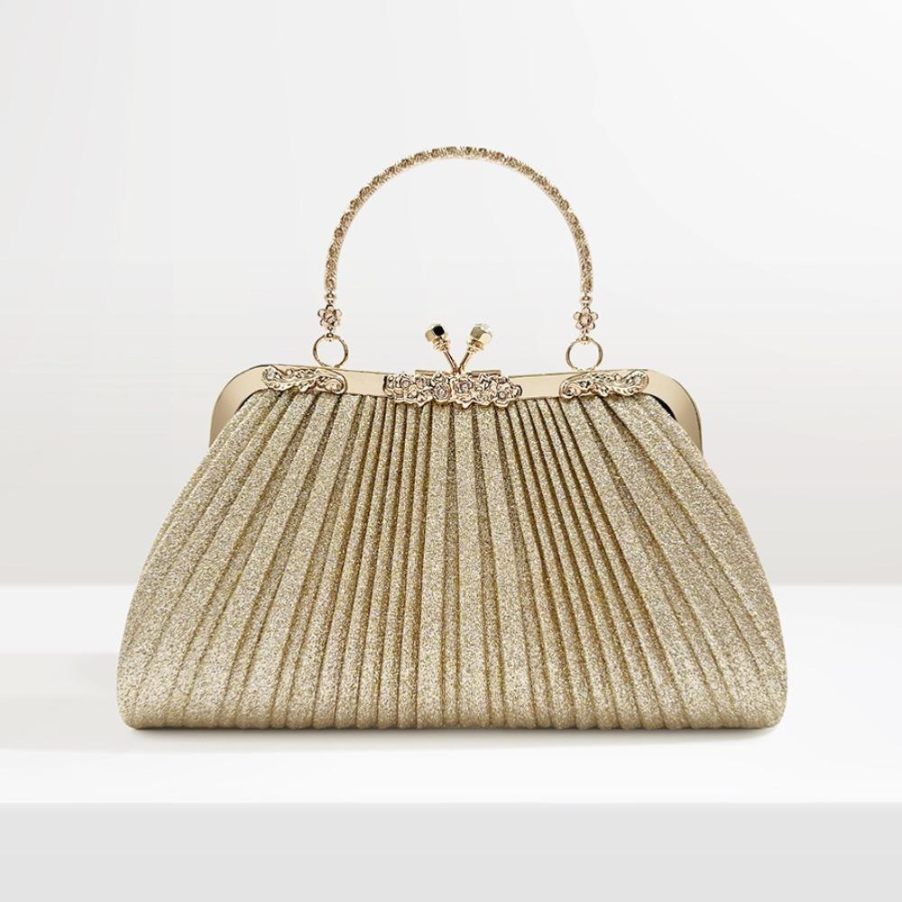 Glitter Shell Pattern Handbag Pleated Ladies Clutch Bag Retro Evening Banquet Bag Wedding