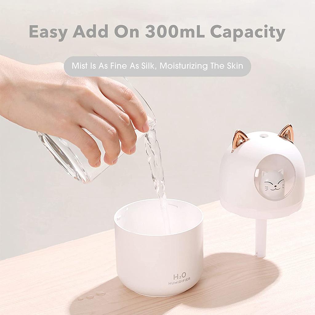 Увлажнитель воздуха Cute Cat Cool Mist для дома, ночник Cat Essential Pure Air для детской комнаты, легкая очистка, тихая работа, белый цвет
