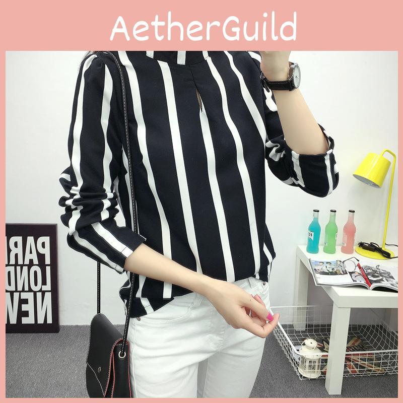 Elegant Women Long Sleeve O-neck Stripe Blouse With Premium Quality Fabric And Timeless Design