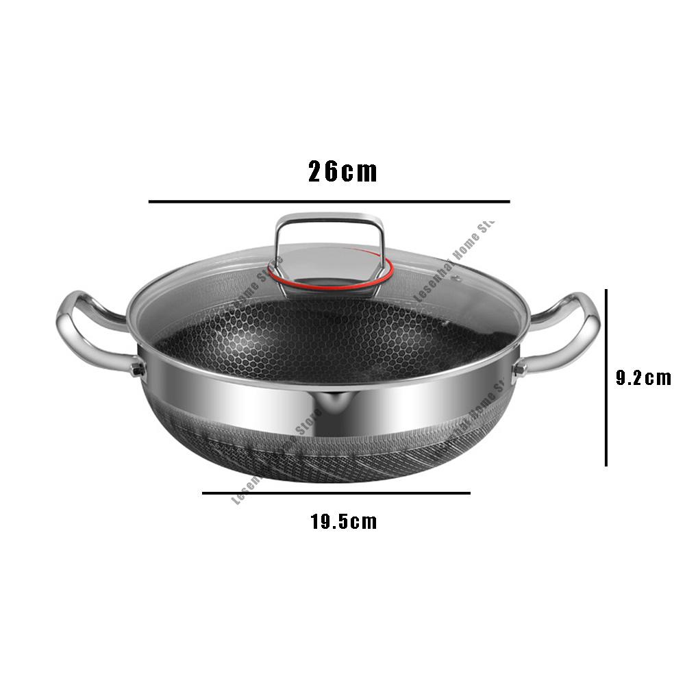 Non-Stick Egg Frying Pan Stainless Steel Soup Pot Honeycomb Induction Cooker Gas Stove General Durable Kitchen Cookware 30Cm Wok