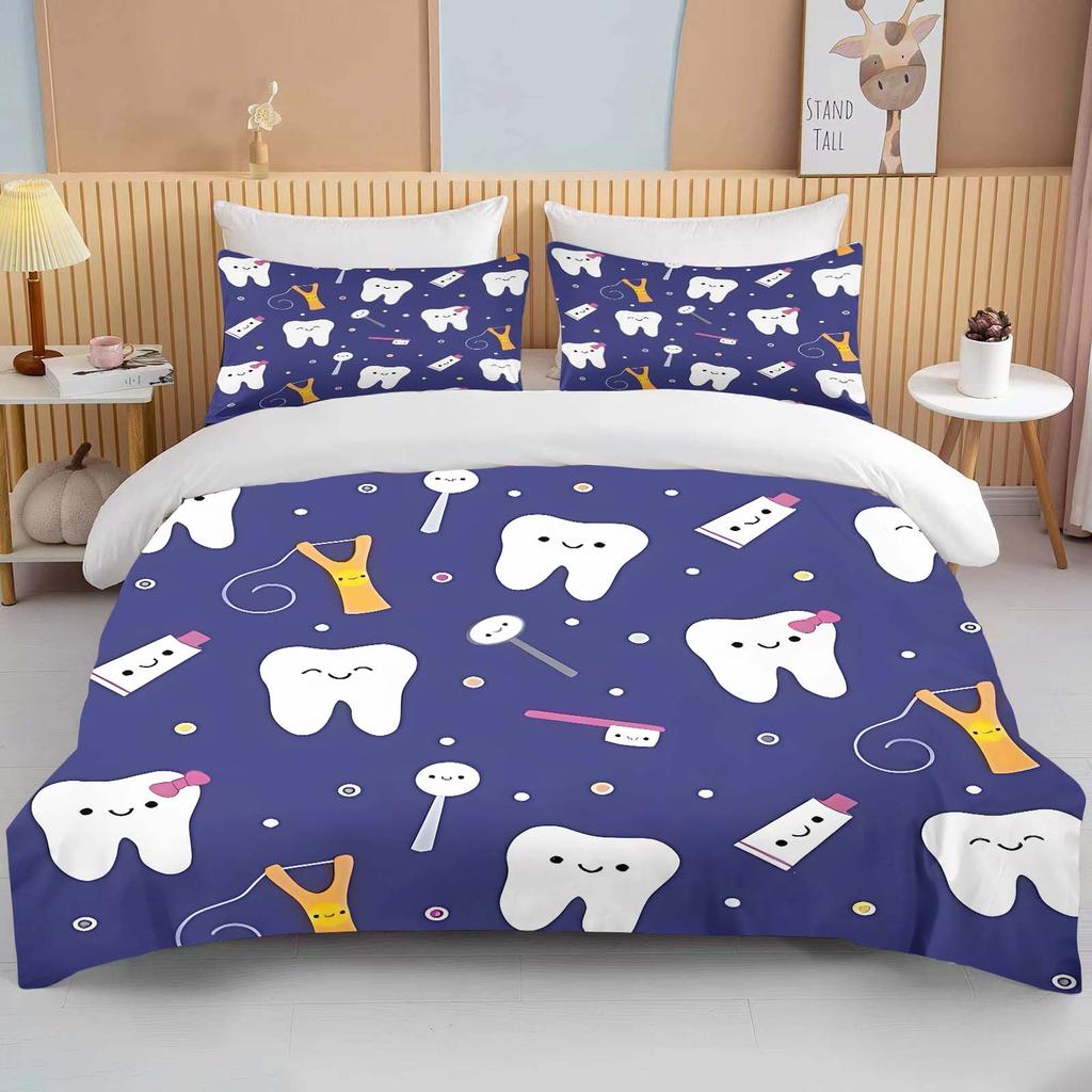 Cute Cartoon Teeth Print Bedding Collection Duvet Cover 1 Duvet Cover 2 Pillowcases Adult And Children Bedding Collection Luxury Bed Cover Collection