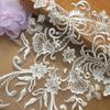 1Pc White Golden Patch Appliques Embroidery Lace Trim Fabric Cloth Sewing Patchwork DIY Craft 42*27cm