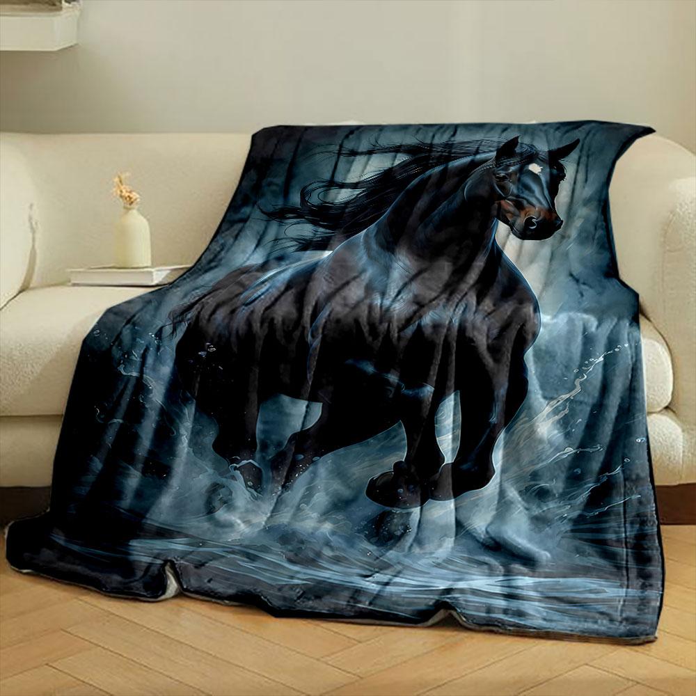 Black Horse Running Water Print Blanket bedroom Blanket for Livingroom Couch lunch break Soft throw for Friend's festival Gift