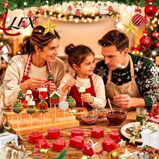 Gingerbread Man Cookie Press 10 Pairs Christmas Cutter Set, Biscuit Stamp Mold with Pop Sticks, Kitchen Gadgets for Baking Tree House DIY Lollipop