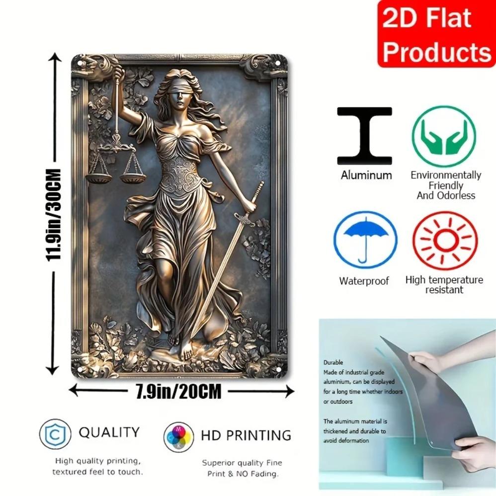 Винтажное алюминиевое настенное украшение: Дизайн Богини Правосудия с Весами Правосудия - Декоративная Металлическая Табличка для Бара, Гостиной