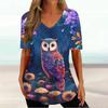 Женские футболки, винтажная футболка с графическим принтом совы и животных, летняя модная футболка с v-образным вырезом и короткими рукавами, большие женские футболки, одежда