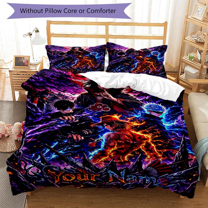 3pcs Custom Name Naruto Battle Printed Bedding Set Duvet Cover Closure Includes 1 Duvet Cover & 2 Pillowcases, Soft and Comfortable for All Seasons.