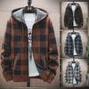Men's Loose-Fit Hooded Color Block Sweater Jacket, Thick Knit Cardigan for Autumn/Winter