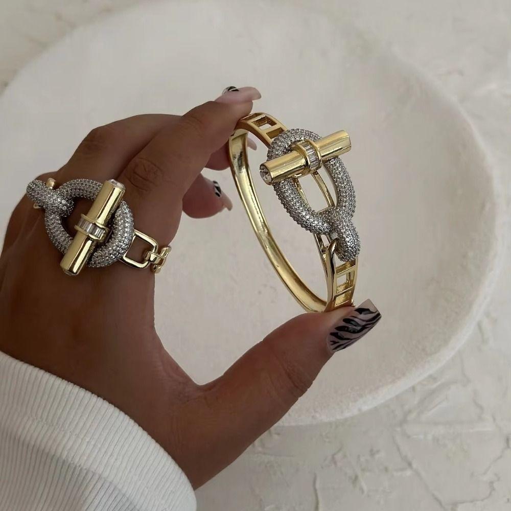 Unique OT Buckle Bangles Exaggeration Women's Jewelry Fashion Cubic Zirconia Ring Wedding