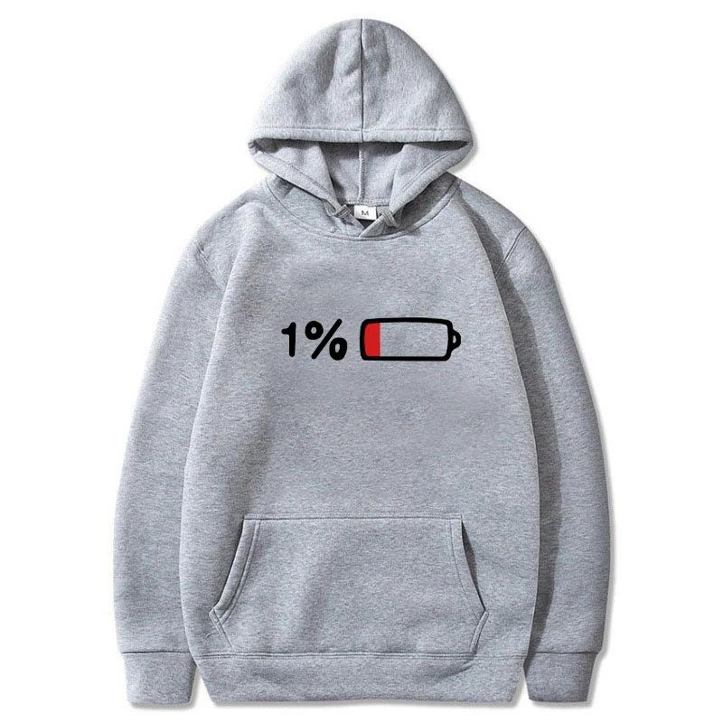 Men's Women's Hooded Sweatshirt Urgently Charge 1% Funny Print Autumn Winter Fleece Streetwear