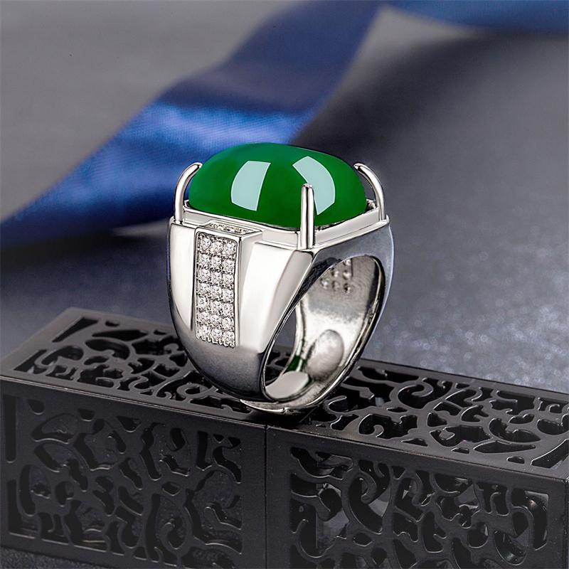Кольцо с квадратным нефритом для мужчин, ювелирные изделия 2024 года, новое мужское кольцо на палец, серебро 925 пробы, ювелирные изделия, регулируемые