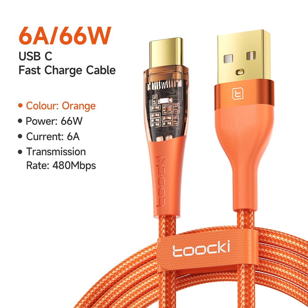 Toocki 6A 66W USB Type C Cable Wire for Samsung Huawei Xiaomi Poco F3 Mobile Phone Fast Charging Cable Type C Cord Data USB C