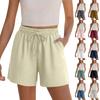 Women's Soft Cotton Linen Shorts Pockets Soft  Button Closure No Zipper Slim Fit Shorts