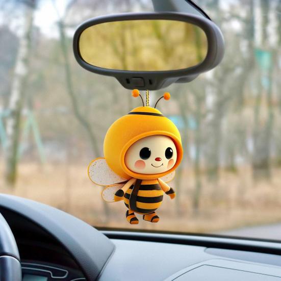 Cartoon Bee Pendant Double-Sided Print Acrylic Craft Handmade Cute Yellow Bee Christmas Tree Ornament for Home Office Car Wall Decoration