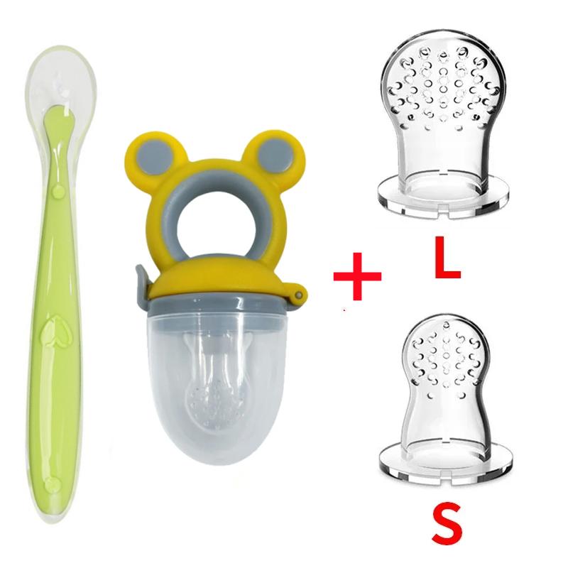 Silicone Baby Food Pacifier with Spoon Set Infant Food Vegetable Fruit Feeder Toddler Soft Spoons Kids Feeding Nipple Soother