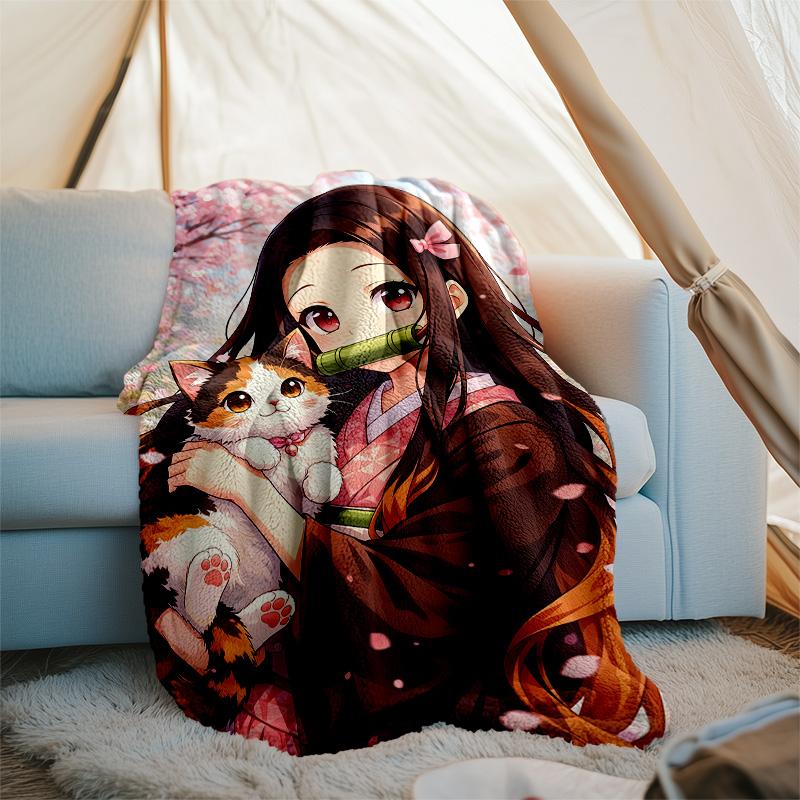 1pc nezouko Theme Blanket - Digital Print, Polyester, Cozy for All Seasons, Perfect for Outdoor, and Travel