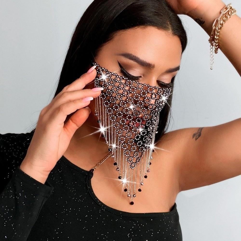 Bling Face Cover Fishing Net Masquerade Mask Fashion Rhinestone Mask  Dance Party