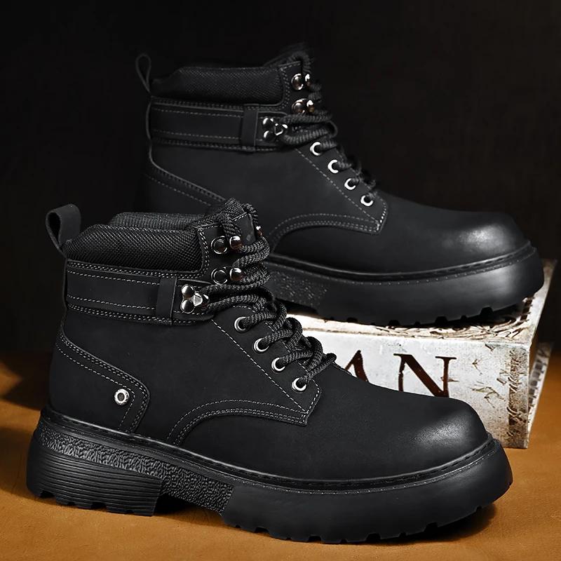Новая мужская обувь на шнуровке, мужские ботинки с высоким голенищем, кожаная повседневная обувь для мужчин, ретро мотоциклетные ботинки, модные мужские ботинки для ходьбы, боты