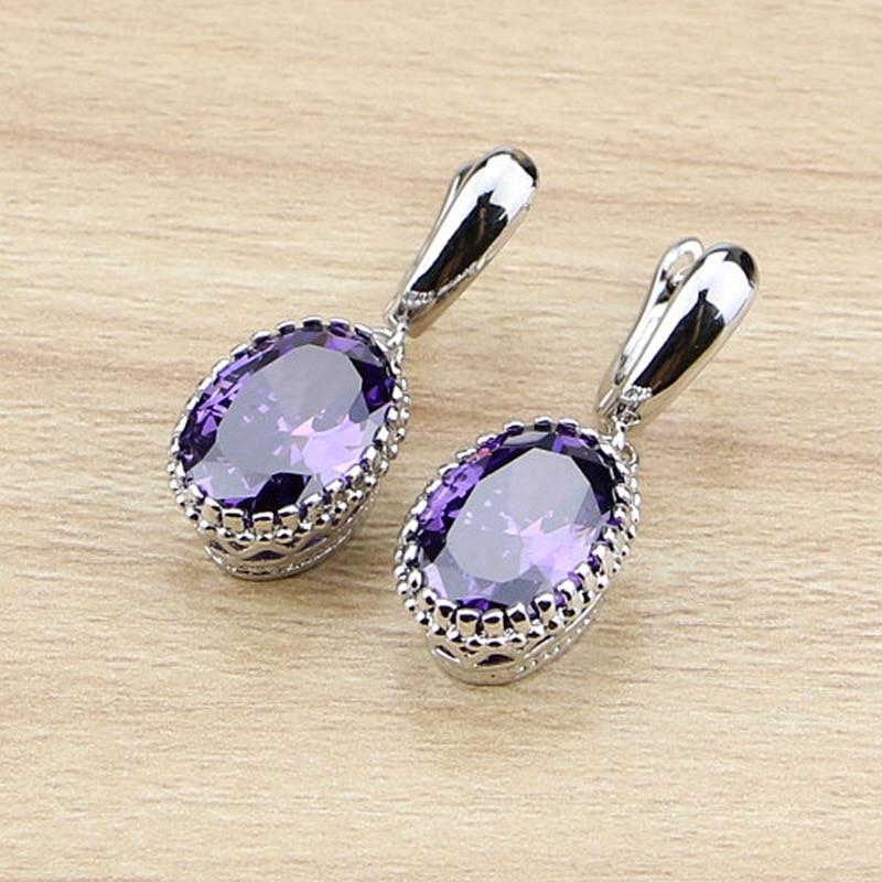 Oval Purple Stones Dangle Earrings Silver Color Jewelry Drop Earring For Women